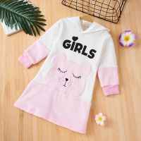 1-6 Years Kids Dress Cute Bear Patterns Long Sleeve Hooded A-Line Dress Autumn Winter Outfit for Girls  by Hs2023