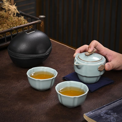จีนชุดน้ำชากังฟูเซรามิกแบบพกพาชุดกาน้ำชาเดินทางกลางแจ้ง Gaiwan ถ้วยชาของพิธีชงชาถ้วยน้ำชา Drinkware ของขวัญที่ดี