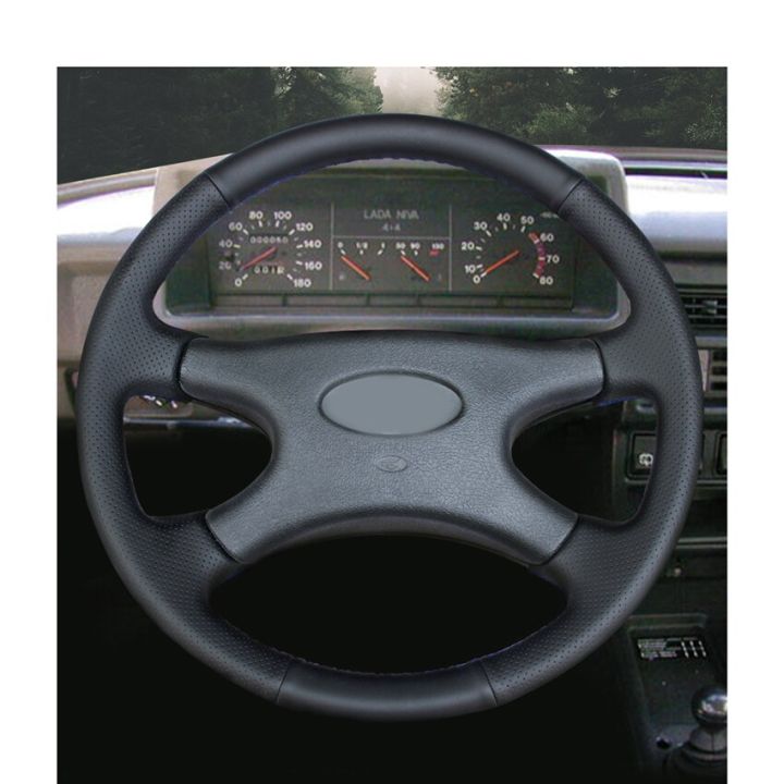 sale-primofntilol1980-ฝาครอบพวงมาลัยรถยนต์เทียม-pu-สีดำเย็บด้วยมือสำหรับ-lada-niva-2006-2017-2107-1997-2012