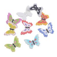 Free Shipping 50pcs Random Mixed Lovely Butterfly Animals 2 Holes Wood Painting Sewing Buttons Scrapbooking 25x18mm Haberdashery