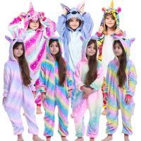 kids winter stich pajamas children panda dinosaur sleepwear unicorn kigurumi onesies for boys girls blanket sleeper baby costume