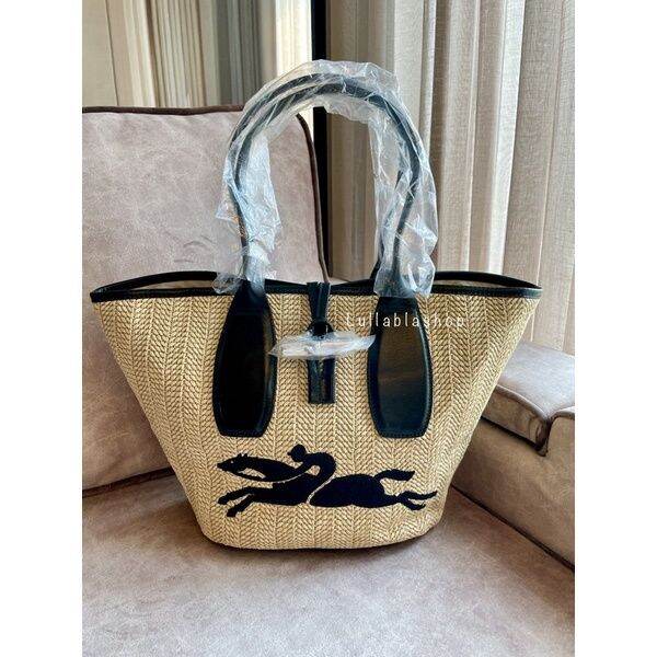 (แท้) Longchamp Roseau Straw Shoulder Bag สี Nature กระเป๋าสาน กระเป๋าชายหาด (made in France