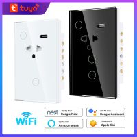 Tuya WiFi Switch US Mexico Wall Socket with USB Smart Wall Light Touch Switch 1/2gang Outlet Support Alexa Google Home Ratchets Sockets