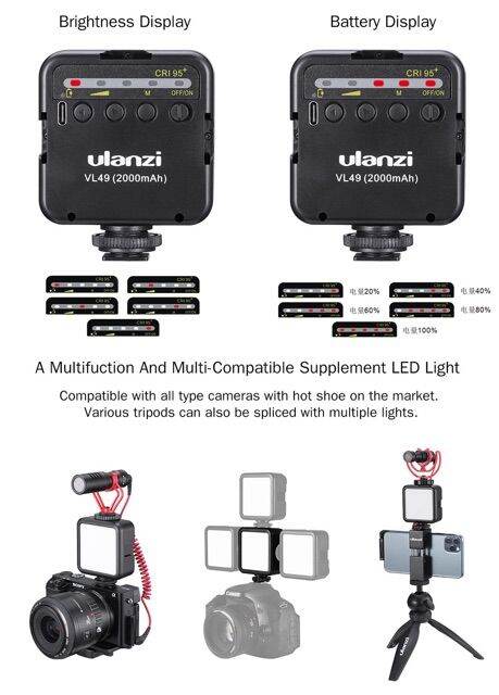 ulanzi-vl49-6w-mini-led-video-light-2000mah-built-in-battery-5500k-photographic-lighting-vlogging-ไฟ-led-เพิ่มแสงสว่าง