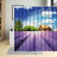 Romantic Lavender Manor Natural Scenery Bathroom Decor Curtains Purple Flower Gardening For Living Room Shower Curtain With Hook