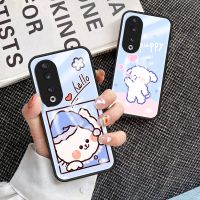 เคสโทรศัพท์กระจกเทมเปอร์สำหรับ Honor 90 Pro Honor90 90Pro 5G 2023แบบผิวที่แฟชั่นลายการ์ตูนน่ารักกันตกเคสป้องกันเลนส์กันกระแทกขอบซิลิโคนอ่อนนุ่มด้านหลัง