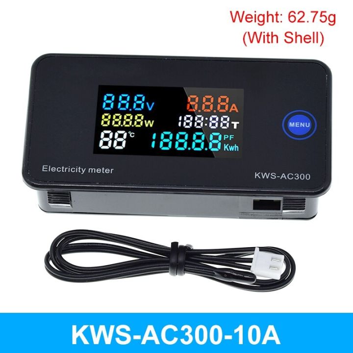 AC 50-300โวลต์โวลต์มิเตอร์แอมมิเตอร์ KWS พลังงานพลังงานเมตร LED ดิจิตอล AC Wattmeter มิเตอร์ไฟฟ้าที่มีฟังก์ชั่นการรีเซ็ต0-100A