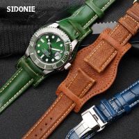Genuine Leather watch strap for Rolex Green Submariner Omega timex Vintage plus Tray Men Watch Band 20 22mm
