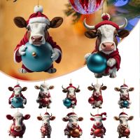 Funny Christmas Acrylic Novel Cute Cow With Red Hat Decor Pendant Christmas Tree Ornament Gifts For Car Hanging Pendant Gifts Christmas Ornaments