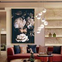 บทคัดย่อโรแมนติกสีชมพู Rose In Darkness ภาพวาดผ้าใบดอกไม้โปสเตอร์พิมพ์-Modern Wall Art Decor สำหรับห้องนั่งเล่น Aisle Entrance