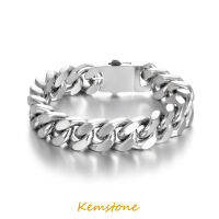 Kemstone เงินสแตนเลสสร้อยข้อมือคิวบาการเชื่อมโยง Unisex ฮิปฮอปแร็พเครื่องประดับ