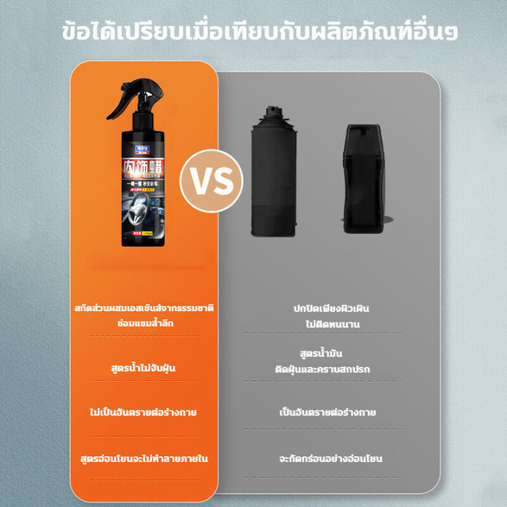 ใช้ขวดเดียว-เปลี่ยนรถให้ใหม่-น้ำยาฟื้นฟูพลาสติก-ฟื้นฟูพลาสติก-น้ำยาเคลือบพลาสติกดำ-น้ำยาเคลือบยางดำ-320ml-การป้องกันระยะยาว-รถยนต์-รถจักรยานยนต์-คอนโซลและชิ้นส่วนพลาสติกต่างๆ-จากสีขาวเปลี่ยนเป็นสีดำ-น