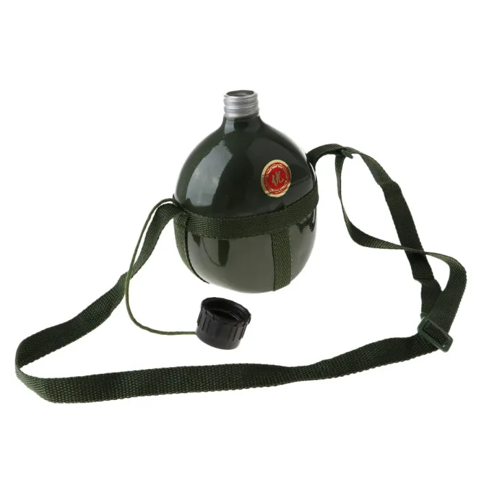 Outdoor Army Green Canteen Water Bottle Camping Retro Aluminum