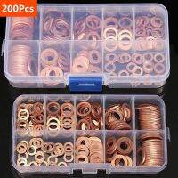 ◑□ 200Pcs Copper Washer Gasket Nut and Bolt Set Flat Ring Seal Assortment Kit with Box //M8/M10/M12/M14 for Sump Plugs