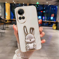 VRQR เคสลายกระต่ายยิ้มน่ารักๆสำหรับ OPPO Reno 10 Pro + เคส Reno10พร้อมดีไซน์ใหม่ป้องกันเลนส์กล้องแบบมีรูละเอียดเต็ม3D ขาตั้งสเตอริโอเคสโทรศัพท์ชุบไฟฟ้าเคสนิ่มแฟชั่น