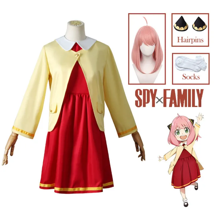 Anime Spy X Family Anya Forger Cosplay Costume 007 Red Dress Yellow ...