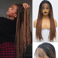 Charisma Two Tones Ombre Brown Color Box Braided Wig Synthetic Lace Front Wig with Baby Hair Cosplay Wigs for Women ของขวัญ ของขวัญ