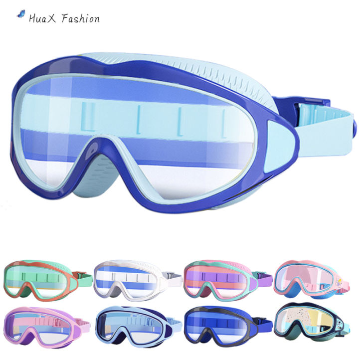 huax-แว่นตาเด็กแบบแฟชั่นสำหรับดำน้ำ-แว่นตาว่ายน้ำสายตากว้างสามารถปรับสายได้สำหรับกีฬากลางแจ้ง