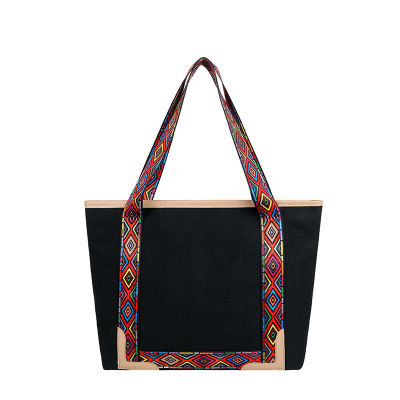 Canvas Large Tote Bags For Women Female BlackWhite Shoulder Bag Chinese Style Shopper Bag With Wide Strap Causal Worker Bag