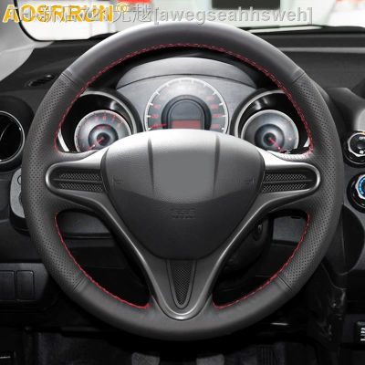 【CW】▣  Car Accessories Leather Hand-stitched Steering Cover Jazz 2009-2013 2010-2014 2011 2012