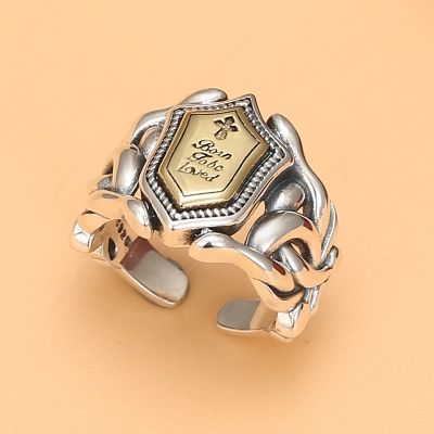Classic Vintage Fashion Engraved Shield Letter Open Ring for Men Personality Street Jewelry Finger Accessories