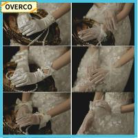 OVERCO 1 Pair อุปกรณ์คอสเพลย์ปาร์ตี้ ชุดเดรสปาร์ตี้ อุปกรณ์เสริมเสื้อผ้า ถุงมือลายลูกไม้ ถุงมือเจ้าสาวแต่งงาน ถุงมือชุดเจ้าสาวแบบสวม ถุงมือขี่จักรยาน