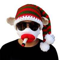 Christmas Novelty หมวกซานตาคลอสหมวกไหมพรมตลกหมวกตัวตลกชุดหน้ากากฤดูหนาว Beanie หมวกเครื่องประดับคอสตูมสำหรับผู้ใหญ่เด็ก