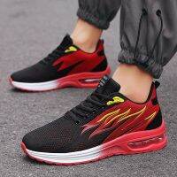 Mens Sneakers Mesh Breathable Tennis Shoes Cushioned Flame Printing Men Women Sports Shoes Plus Size 36-46