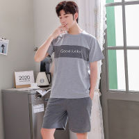 New O-Neck Full Cotton Mens Summer Short Sleeve Shorts Pajamas Set Big Size L-4XL Sleepwear Leisure Suits Nightwear Men Pijamas