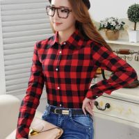 ☽ 2022 Spring New Fashion Casual Lapel Plus Size Blouses Women Plaid Shirt Checks Flannel Shirts Female Long Sleeve Tops Blouse