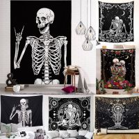 75X58cm Halloween Decor Black White Simple Skull print hippie Skeleton wall hanging Witchcraft wall tapestry mandala wall art