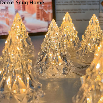 【Free Shipping】โต๊ะคริสตัลใสมีไฟ LED ไฟคริสตัลสำหรับต้นคริสต์มาสตกแต่งบ้านเทศกาลคริสต์มาสโคมไฟอิเล็กทรอนิกส์ไฟกลางคืน