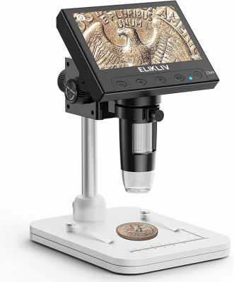 Elikliv EDM4 4.3" Coin Microscope, LCD Digital Microscope 1000x, Coin Magnifier with 8 Adjustable LED Lights, PC View, Windows Compatible(Black)
