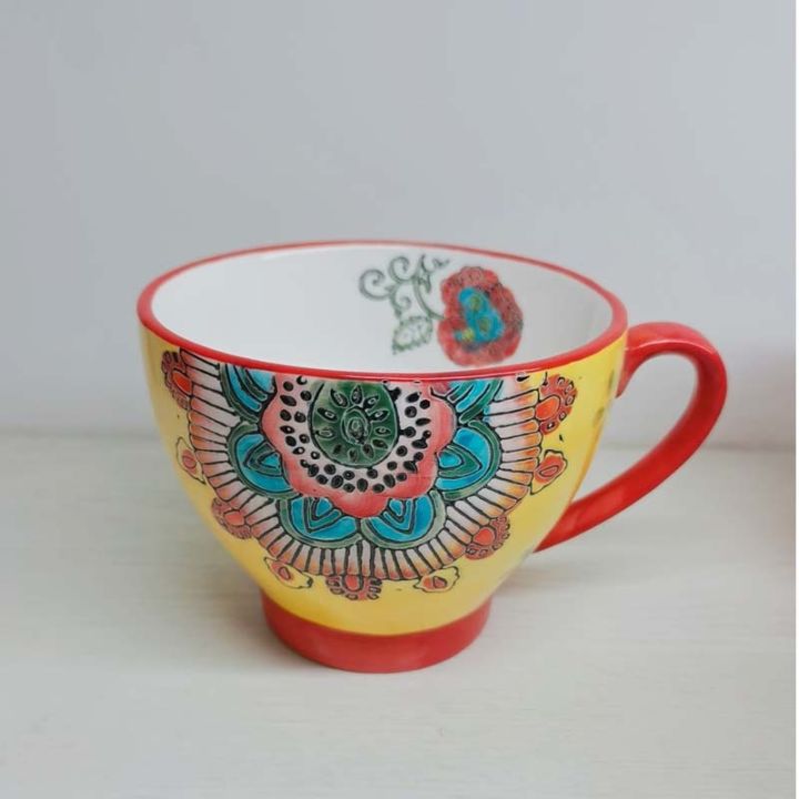 foreign-trade-creative-breakfast-cup-oatmeal-coffee-ins-style-ceramic-hand-painted-mug-embossed-water-office-teacup
