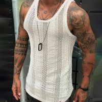 hot【DT】 Striped Knitted Sweater Men V Neck Sleeveless Wear for Breathable Dry 2023