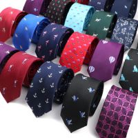 □► New Blue Red Printed Men 39;s Tie Animal Anchor Air Balloon Pattern Slim Skinny Necktie Business Party Narrow Gravatas Male Tie