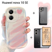 ฟิล์มป้องกันหน้าจอ10เคสโทรศัพท์ SE Huawei Nova แบบแฟชั่นไล่ระดับสีขอบหยักฝาครอบป้องกัน TPU แบบนิ่ม3in1ฟิล์มด้านหลังฟิล์มบางเซรามิก + ด้านหลัง