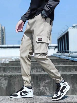 ￼กางเกงขายาว ผู้ชาย เอวยืด ขาจั้มพ์ Jogger Pants ผ้าคอตต้อน สีพื้น ไซส์ M-5XL