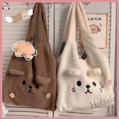 【hot sale】◆✚ C16 Korean Version ins Cute Lamb Plush Canvas Bag Autumn Winter Female Students Large Capacity All-Match Shoulder