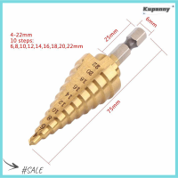 Kupanny 4-22MM HSS Hex กรวยไททาเนียมที่เจาะรูไม้หัวเจาะสำหรับเหล็กเจาะเครื่องมือไฟฟ้า