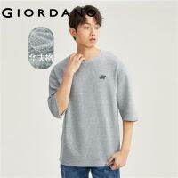 HOT ●8-18✴❈❃ Giordano Men Letter badge 3/4 sleeve loose waffle tee Free Shipping 01023398