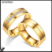 MYIERWU แฟชั่น สีทองเงิน เลิฟ AAA CZ แหวนวงแต่งงาน สแตนเลสสตีล แหวนคู่รัก ชุบทอง18K