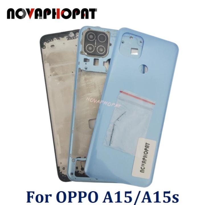 ฝาครอบประตูแบตเตอรี่สำหรับ-oppo-a15เคสด้านหลังตัวเรือนด้านหลังปุ่มคีย์ระดับเสียงไฟฟ้ากรอบกลางด้านหน้าแผงกรอบจอ-lcd-เลนส์กล้องถ่ายรูป