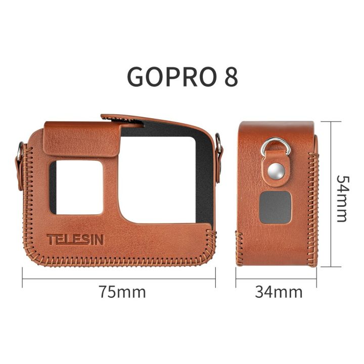 telescopin-เคสหนัง-pu-สำหรับ-gopro-hero-8สำหรับ-hero-5-6-7สีดำปลอกคอกันสุนัขเลียตัวป้องกันขนาดเล็กสีน้ำตาลดำกับอุปกรณ์สายรัดยาว