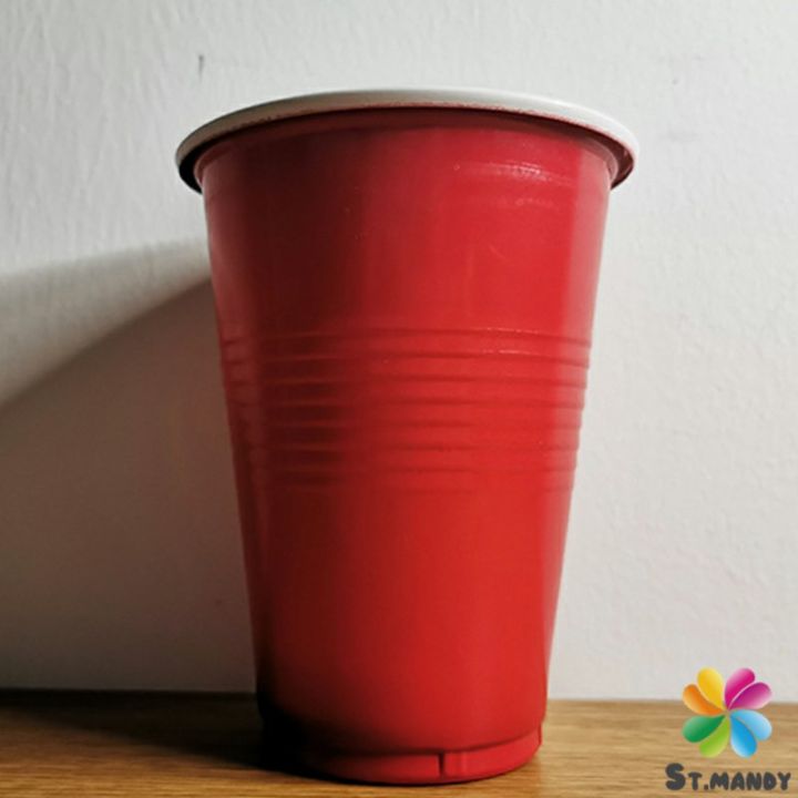 md-พลาสติก-16-oz-แก้วเหล้า-งานเลี้ยง-แก้วน้ำ-แก้วพลาสติกทิ้ง-สีแดง