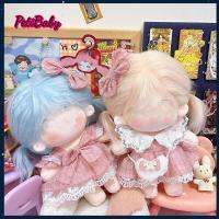 PETIBABY ชุดตุ๊กตาผ้าคอตตอนชุดชุดลูกไม้20CM,ชุดรัดเกล้าผูกโบว์เข็มขัดเอี๊ยมของขวัญอุปกรณ์ประกอบฉากถ่ายรูปตุ๊กตายัดนุ่น