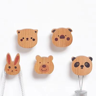 Cute Wooden Animal Coat Hook Beech Wood with Color Painting Rabbit Panda Bear Decoration Hooks for Kids Room Nordic Wall Decor