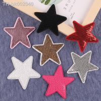 ✟❂ 2PCS Sequin Pentagram Iron on Sewing Stickers Gold Silver Red Black Bling Star Embroidered Patches Garment Backpack Decoration