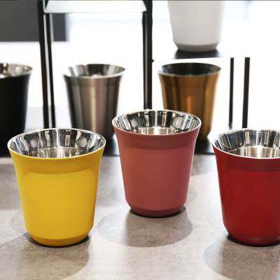 80ML 304 Stainless Steel Coffee Milk Water Drink Breakfast Cups Insulated Double Wall Dishwasher Safe Texture Espresso Mugs