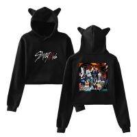 Stray Kids Circu New Album Merch Hoodies Cat Ear Women Crop Tops Short Sweatshirts Streetwear